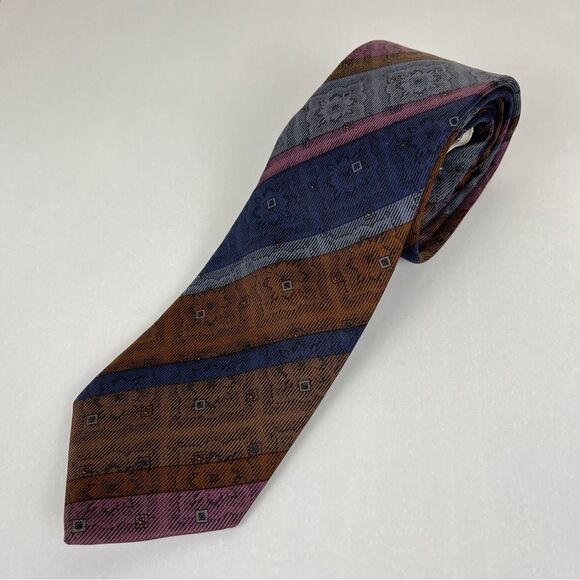 Givenchy Vintage Italian Silk Tie- Orange, Blue & Pink - Picture 1 of 4